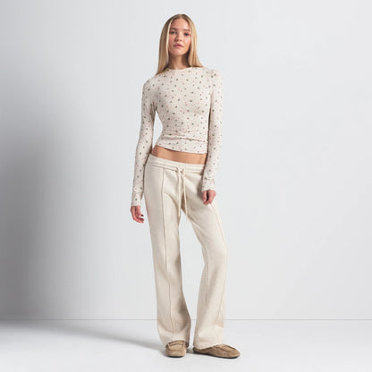 COTTON JERSEY LONG SLEEVE T-SHIRT | OATMEAL HEATHER HOLLY PRINT