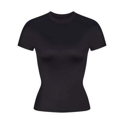 NikeSKIMS SHINE SHORT SLEEVE MOCK NECK TOP | OBSIDIAN