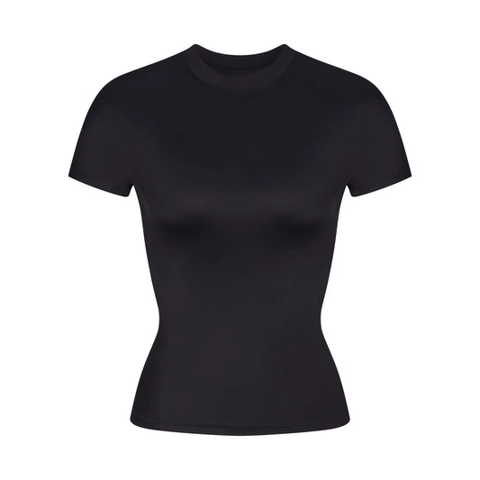 NikeSKIMS SHINE SHORT SLEEVE MOCK NECK TOP | OBSIDIAN