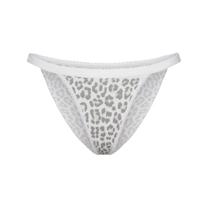 LIGHTWEIGHT COTTON LOGO PICOT STRING BIKINI | SNOW LEOPARD PRINT