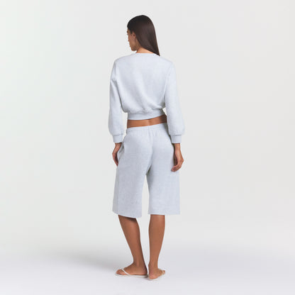 COTTON FLEECE SHRUNKEN CARDIGAN | LIGHT HEATHER GREY