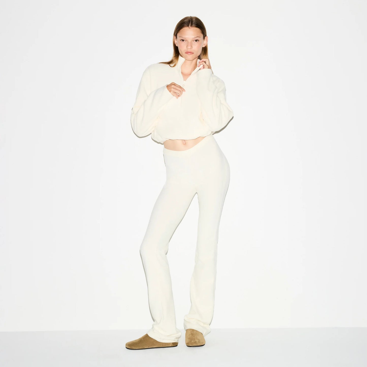 OUTDOOR FLEECE HALF ZIP PULLOVER | ECRU