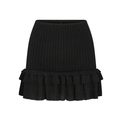 SHEER KNIT RUFFLE MINI SKIRT | ONYX