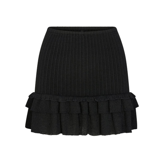 SHEER KNIT RUFFLE MINI SKIRT | ONYX