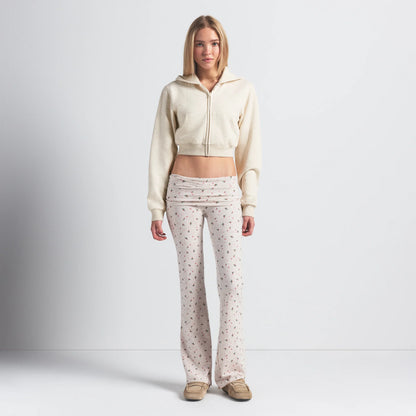 COTTON JERSEY FOLDOVER PANT | OATMEAL HEATHER HOLLY PRINT