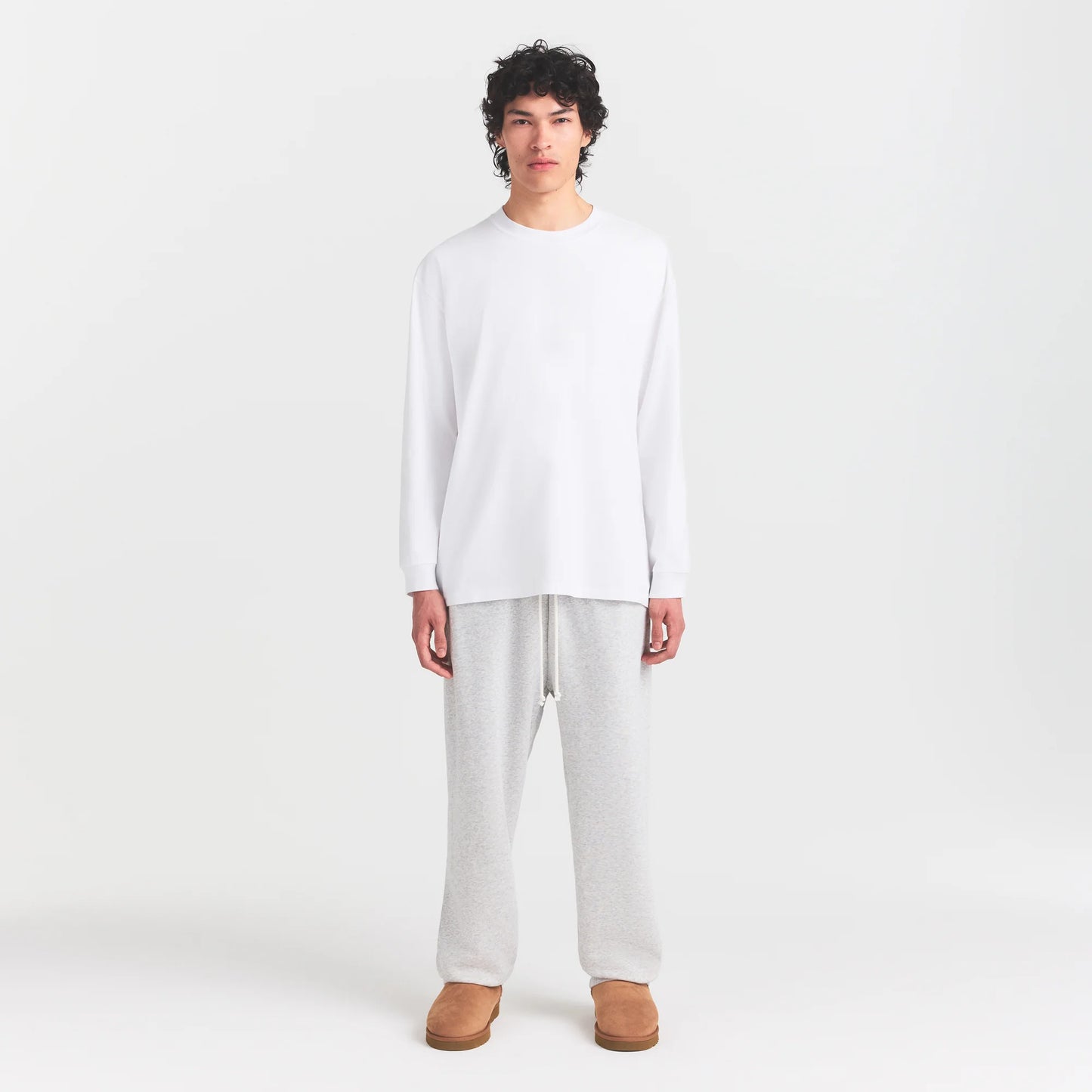 HEAVYWEIGHT COTTON MENS RELAXED LONG SLEEVE T-SHIRT | CHALK