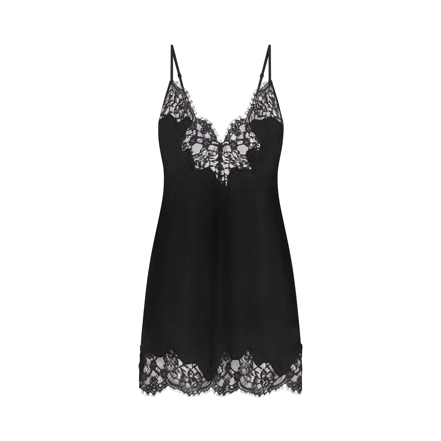 SILK LACE MINI SLIP DRESS | ONYX