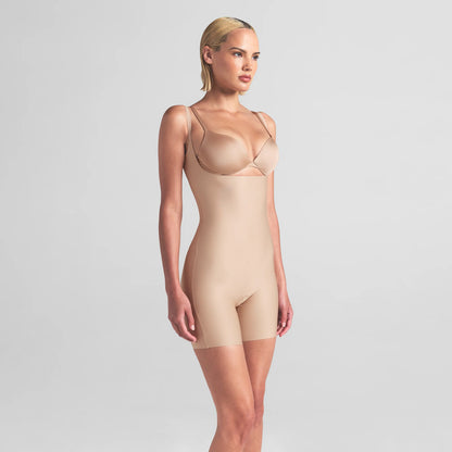 SKIMS BODY CORE SCULPT OPEN BUST MID THIGH BODYSUIT | CLAY