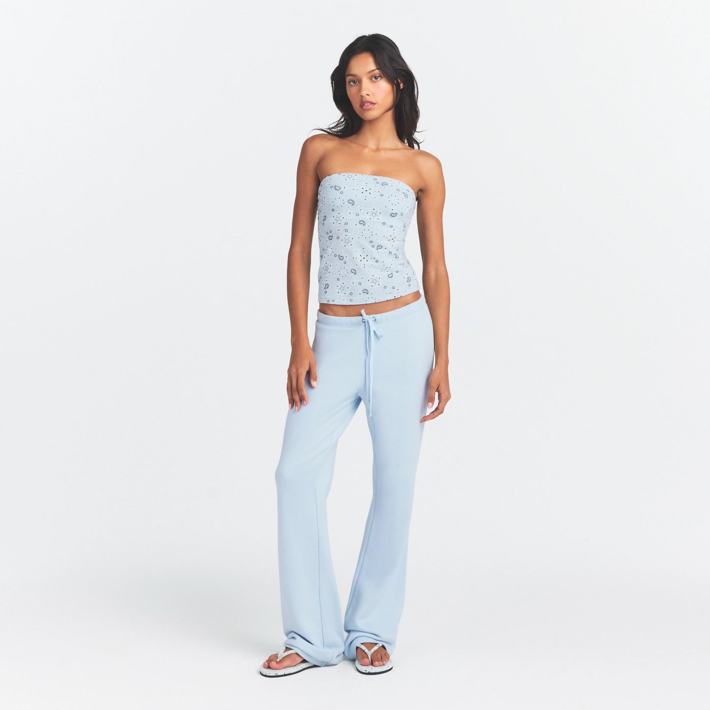DRAPEY FRENCH TERRY STRAIGHT LEG PANT | POWDER BLUE