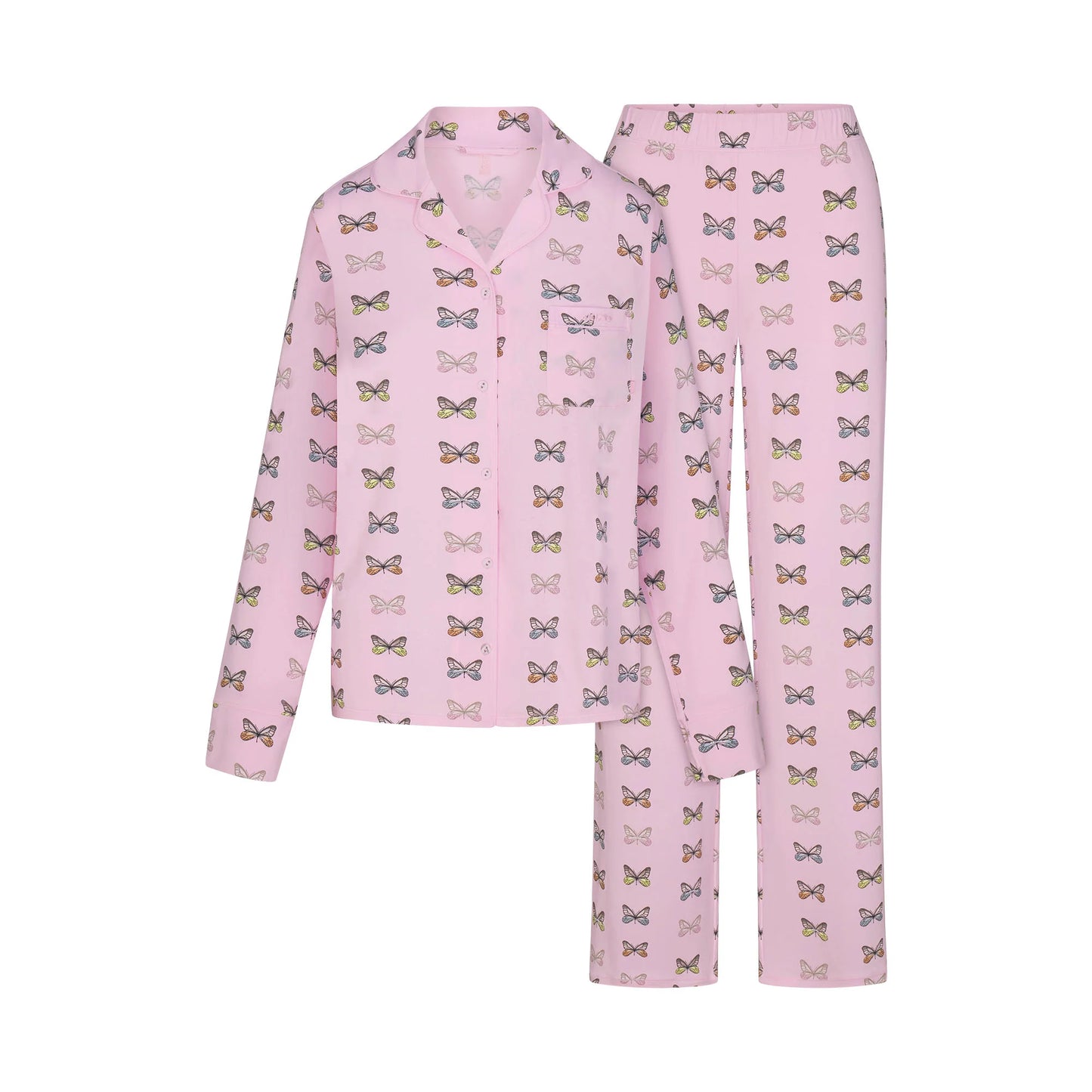 SKIMS SLEEP LONG SLEEVE BUTTON UP SET | PEONY BUTTERFLY PRINT