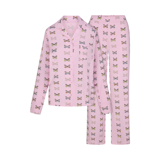 SKIMS SLEEP LONG SLEEVE BUTTON UP SET | PEONY BUTTERFLY PRINT
