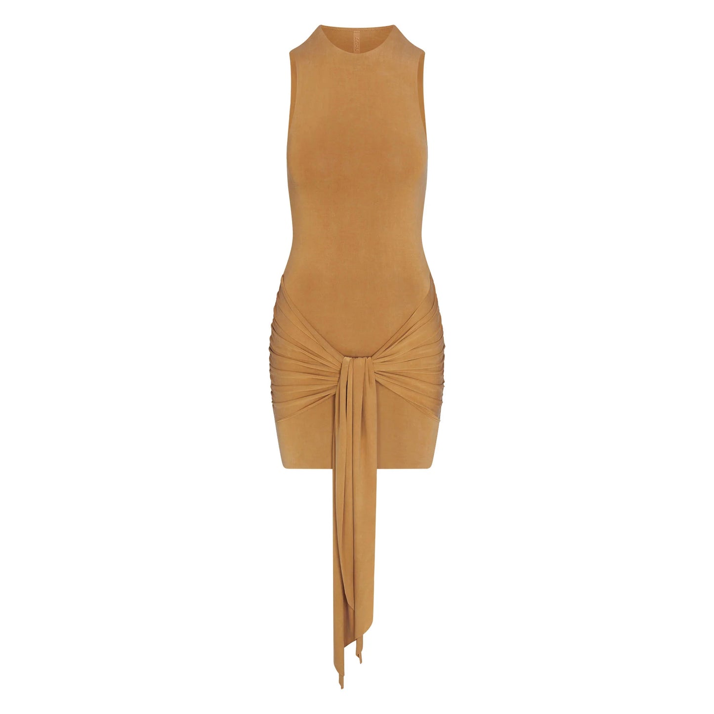 CUPRO JERSEY WRAP MINI DRESS | ALMOND