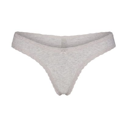 LIGHTWEIGHT COTTON LACE THONG | LIGHT HEATHER GREY