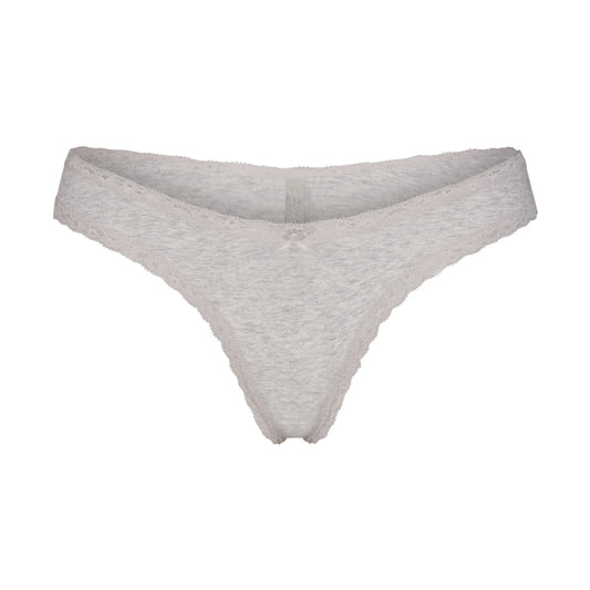 LIGHTWEIGHT COTTON LACE THONG | LIGHT HEATHER GREY