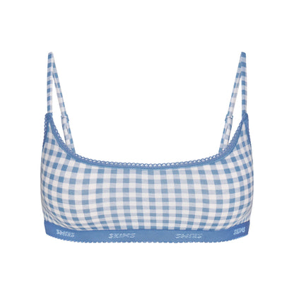 LIGHTWEIGHT COTTON LOGO PICOT SCOOP BRALETTE | ARCTIC GINGHAM