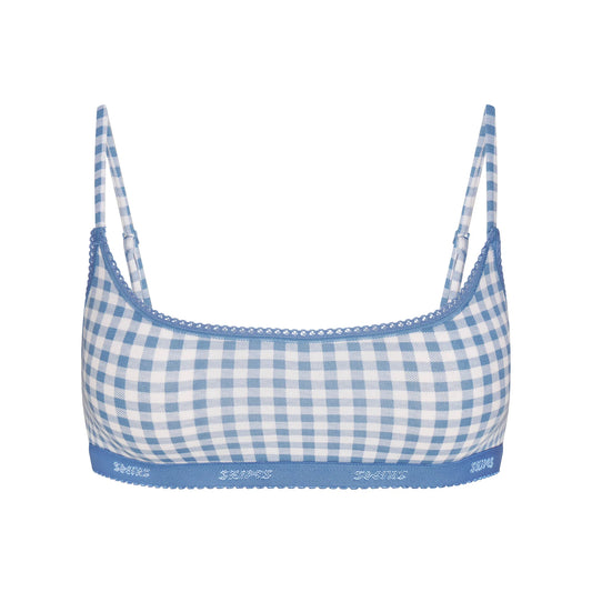 LIGHTWEIGHT COTTON LOGO PICOT SCOOP BRALETTE | ARCTIC GINGHAM
