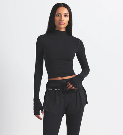 NikeSKIMS VINTAGE SEAMLESS MOCK NECK CROP TOP | OBSIDIAN