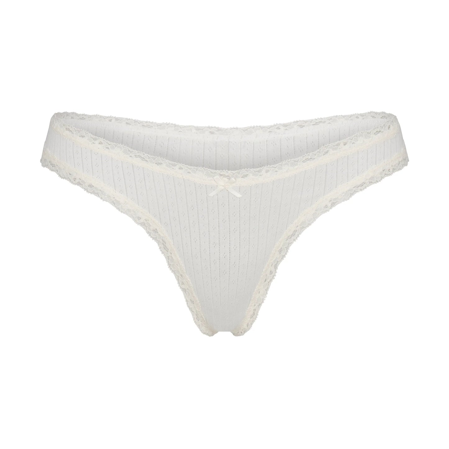 LIGHTWEIGHT COTTON POINTELLE LACE THONG | MARBLE TONAL