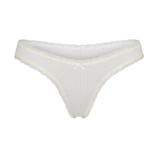 LIGHTWEIGHT COTTON POINTELLE LACE THONG | MARBLE TONAL