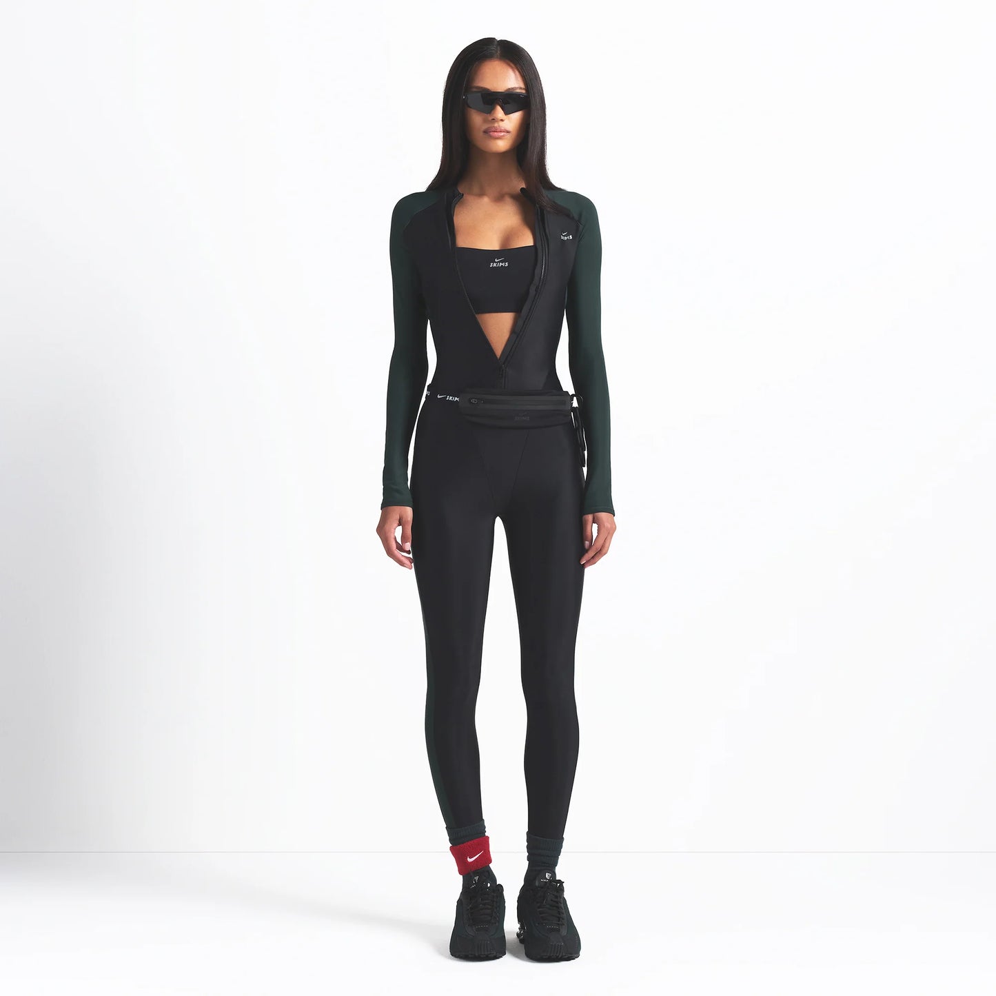 NikeSKIMS SHINE ZIP FRONT LONG ONE PIECE | OBSIDIAN AND DARK TEAL