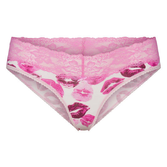 LIGHTWEIGHT COTTON WIDE LACE BRIEF | PINK ALLOVER LIPSTICK