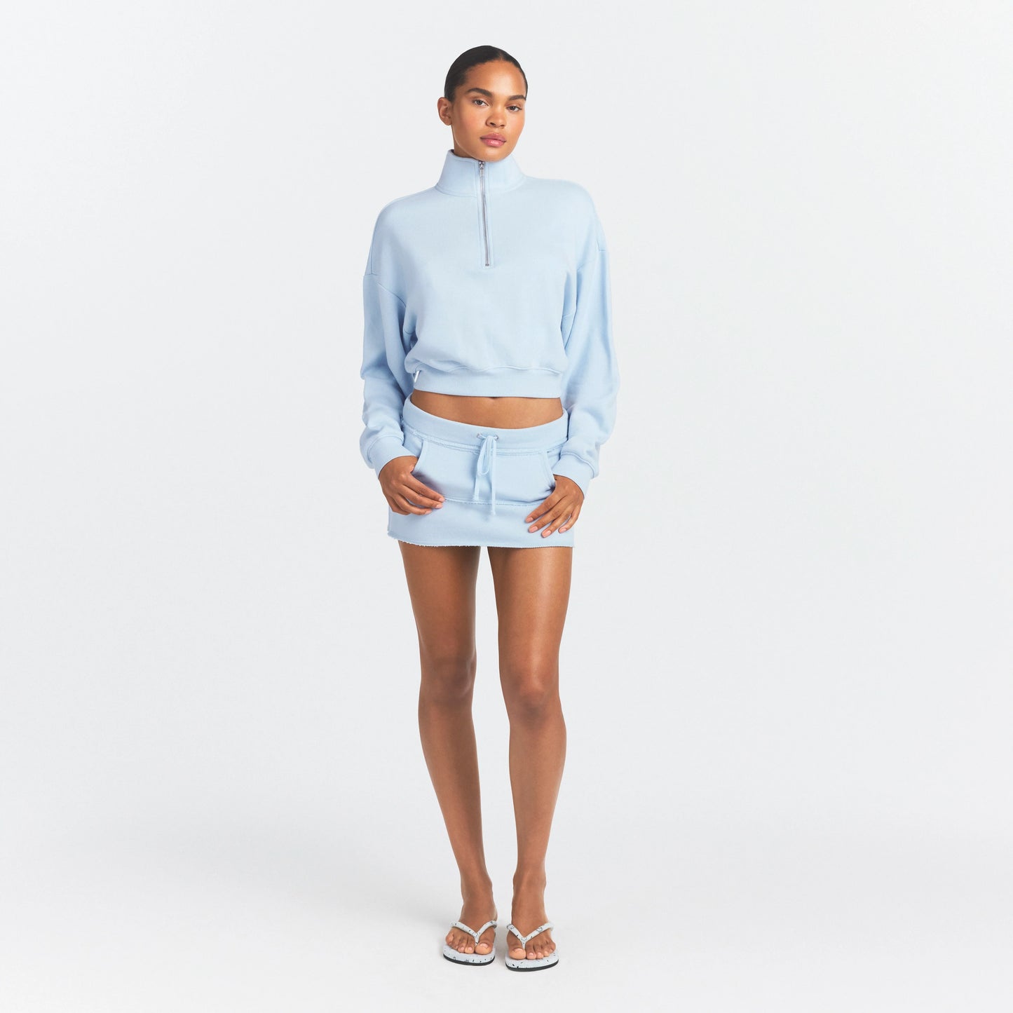 DRAPEY FRENCH TERRY HALF ZIP | POWDER BLUE