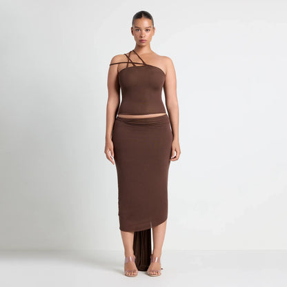 VETTESE X SKIMS SHEER MODAL DRAPED MIDI SKIRT  | COCOA