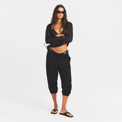 SLINKY KNIT DEEP PLUNGE TOP | OBSIDIAN