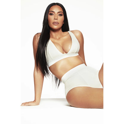 COTTON RIB PLUNGE BRALETTE | BONE
