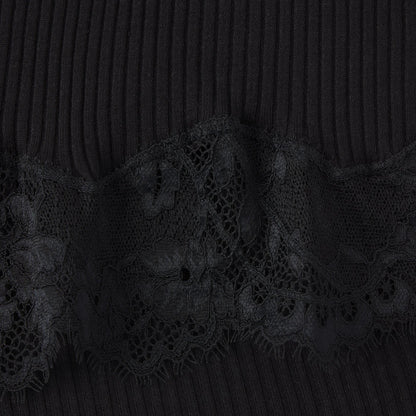 RIB KNIT LACE MIDI SKIRT | OBSIDIAN