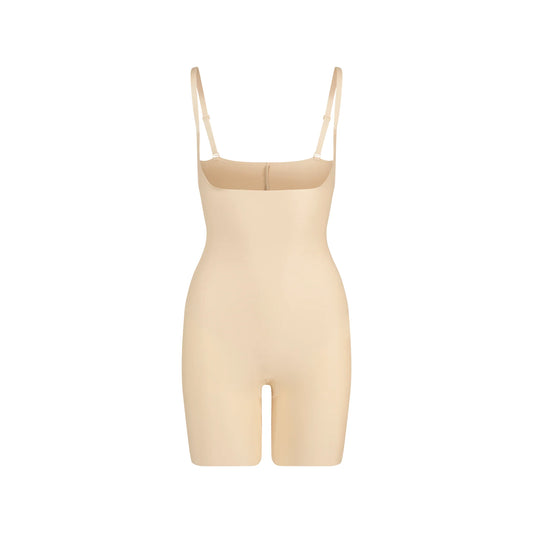 SKIMS BODY CORE SCULPT OPEN BUST MID THIGH BODYSUIT | SAND