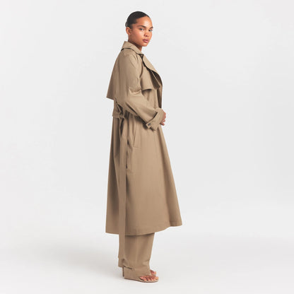 WOVEN COTTON OVERSIZED TRENCH COAT | DESERT