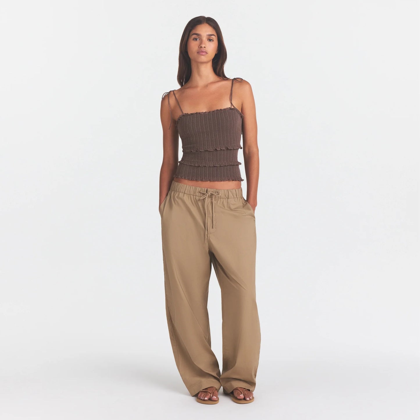 WOVEN COTTON OVERSIZED STRAIGHT LEG PANT | DESERT