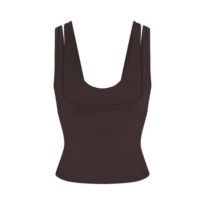 NikeSKIMS MATTE DOUBLE STRAP SCOOP TANK | DARK SEPIA