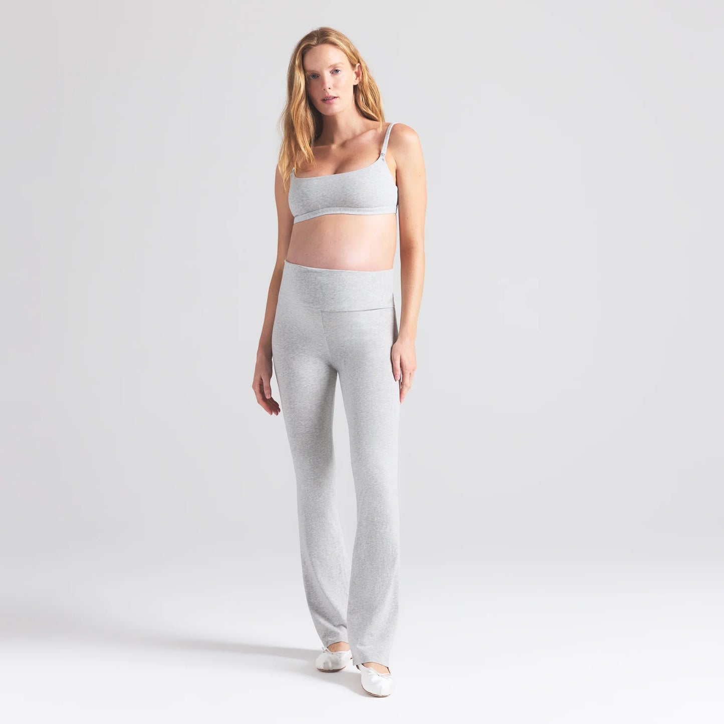 COTTON JERSEY MATERNITY FOLDOVER PANT | LIGHT HEATHER GREY