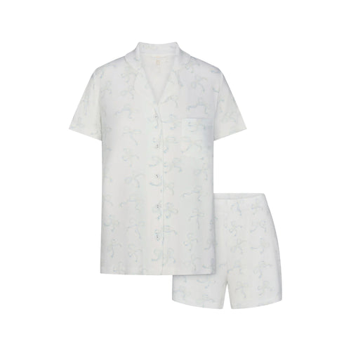 SOFT LOUNGE SHORT SLEEP SET | IVORY PEARL BOWS PRINT