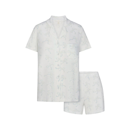 SOFT LOUNGE SHORT SLEEP SET | IVORY PEARL BOWS PRINT
