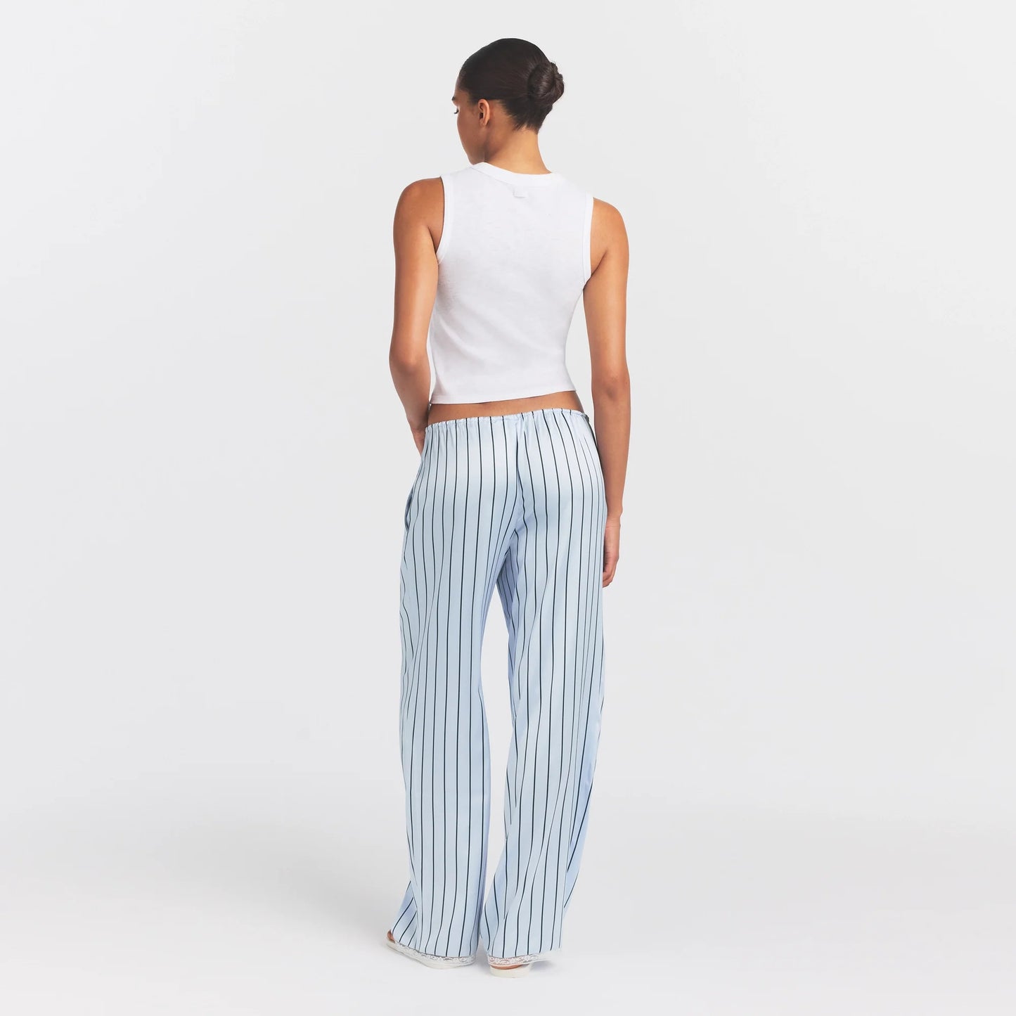 WOVEN SHINE LACE PANT | PERIWINKLE WIDE STRIPE