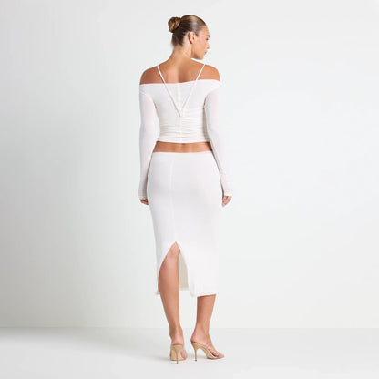 VETTESE X SKIMS SHEER MODAL MIDI SKIRT | ECRU