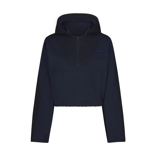 WOVEN COTTON HALF ZIP PULLOVER | NAVY