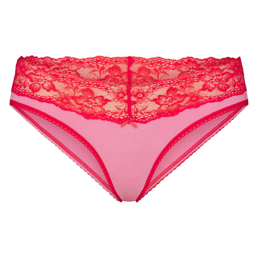 LIGHTWEIGHT COTTON WIDE LACE BRIEF | CARNATION CONTRAST