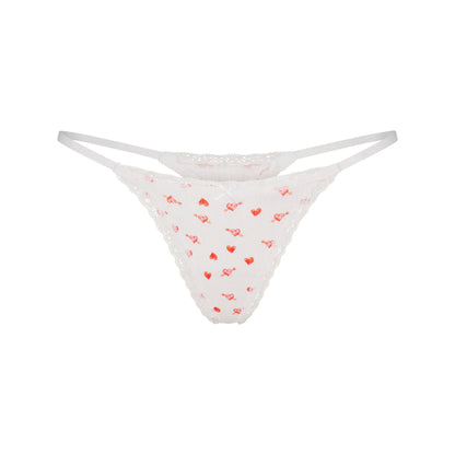 LIGHTWEIGHT COTTON POINTELLE LACE STRING THONG | SNOW ARROWED HEARTS