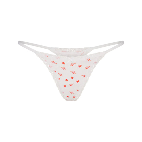 LIGHTWEIGHT COTTON POINTELLE LACE STRING THONG | SNOW ARROWED HEARTS