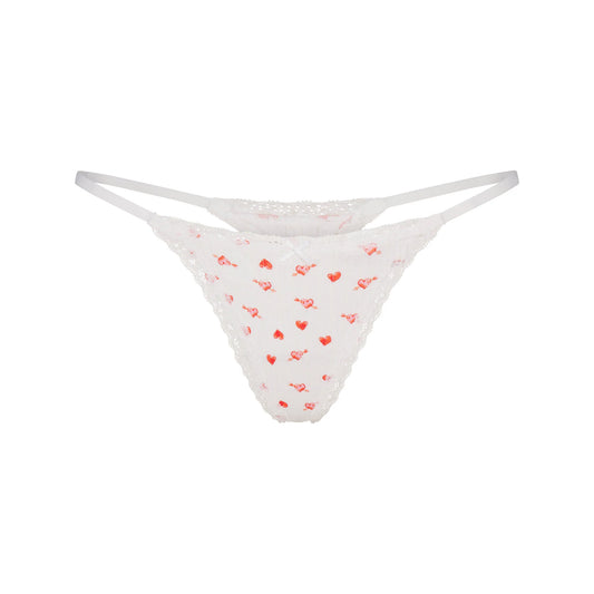 LIGHTWEIGHT COTTON POINTELLE LACE STRING THONG | SNOW ARROWED HEARTS