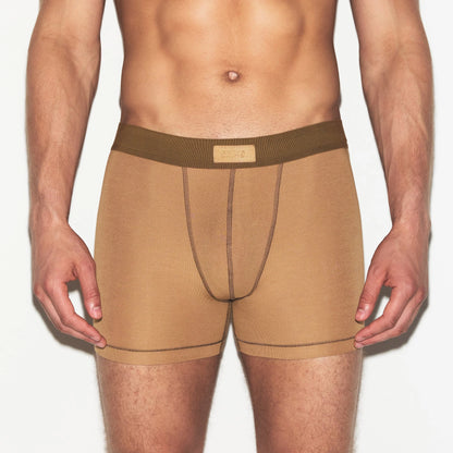 SKIMS COTTON MENS 3" BOXER BRIEF | RUSSET