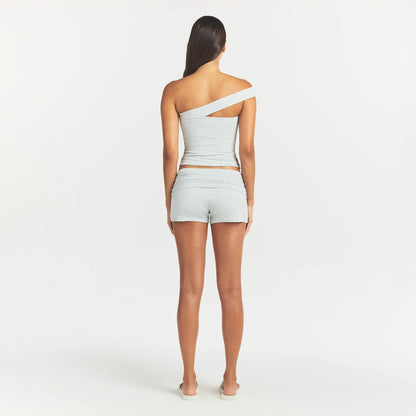 COTTON JERSEY FOLDOVER SHORT | LIGHT HEATHER GREY