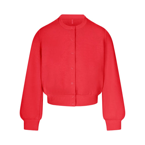 COTTON FLEECE SHRUNKEN CARDIGAN | WASHED RED