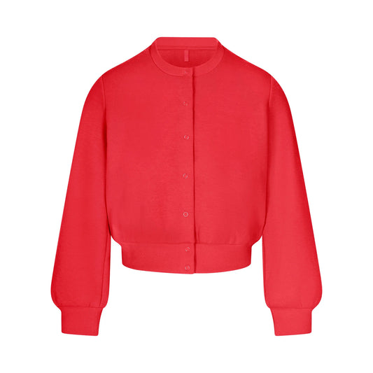COTTON FLEECE SHRUNKEN CARDIGAN | WASHED RED