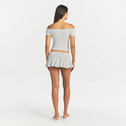 COTTON JERSEY FOLDOVER MINI SKORT | LIGHT HEATHER GREY