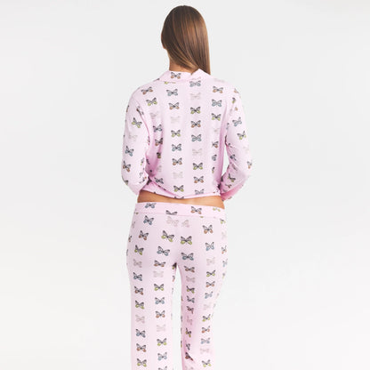 SKIMS SLEEP LONG SLEEVE BUTTON UP SET | PEONY BUTTERFLY PRINT